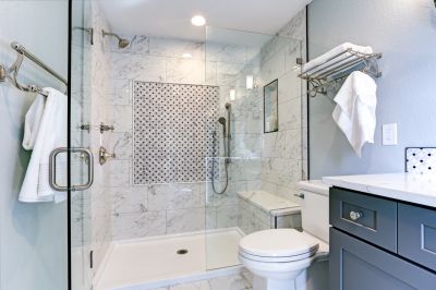 Modern Shower with Built-in Shelves
